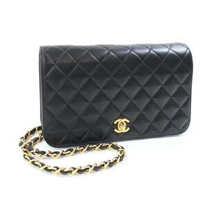 CHANEL Matelasse Shoulder Bag, Black Lambskin, Single Flap, Chain Shoulder, Q...